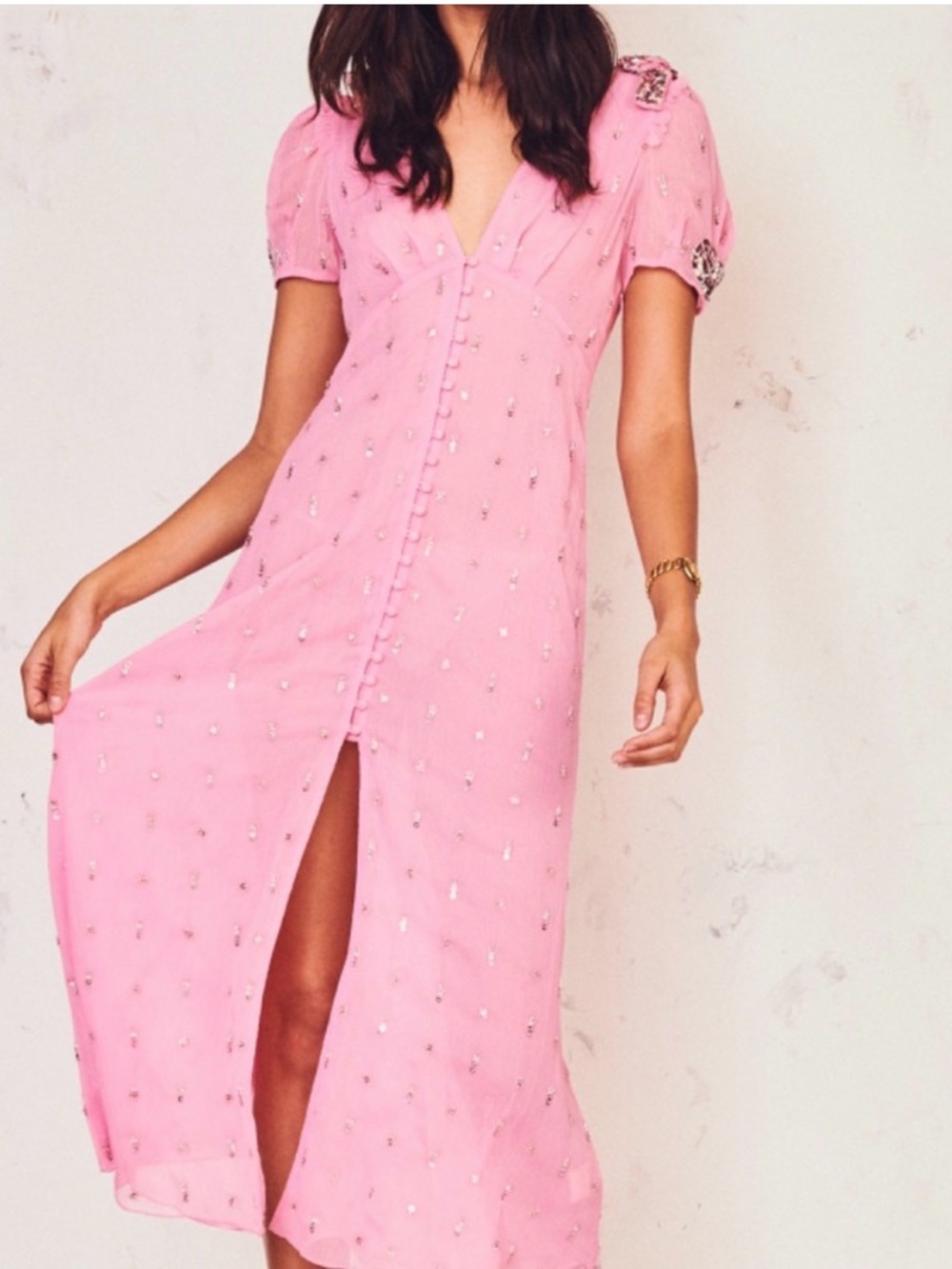 Loveshackfancy Pink Delaney Embellished Midi Sequin Dress